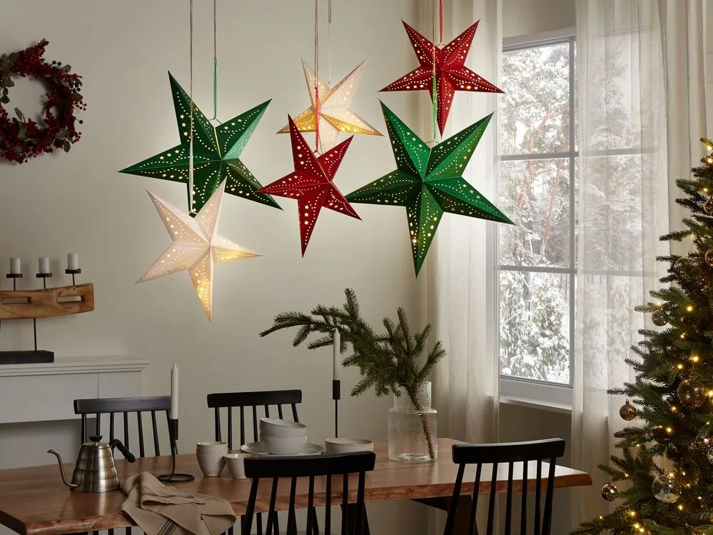 Set di 2 decorazioni da appendere stella MOTTI Carta Rosso 45 cm