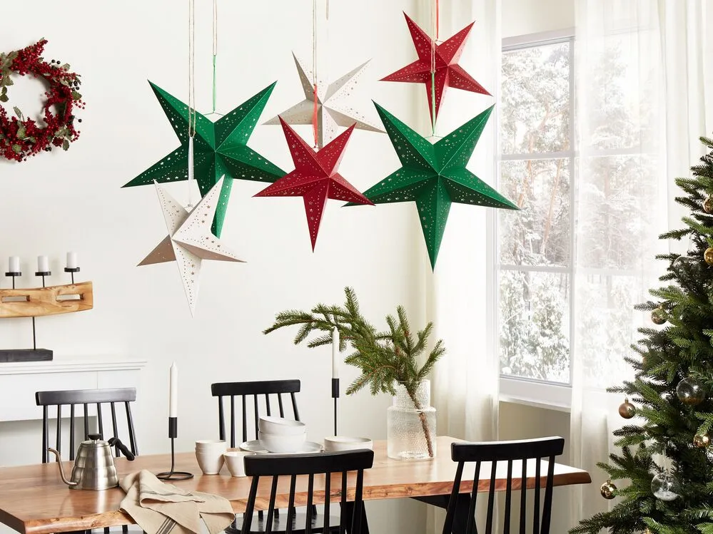 Set di 2 decorazioni da appendere stella MOTTI Carta Rosso 45 cm