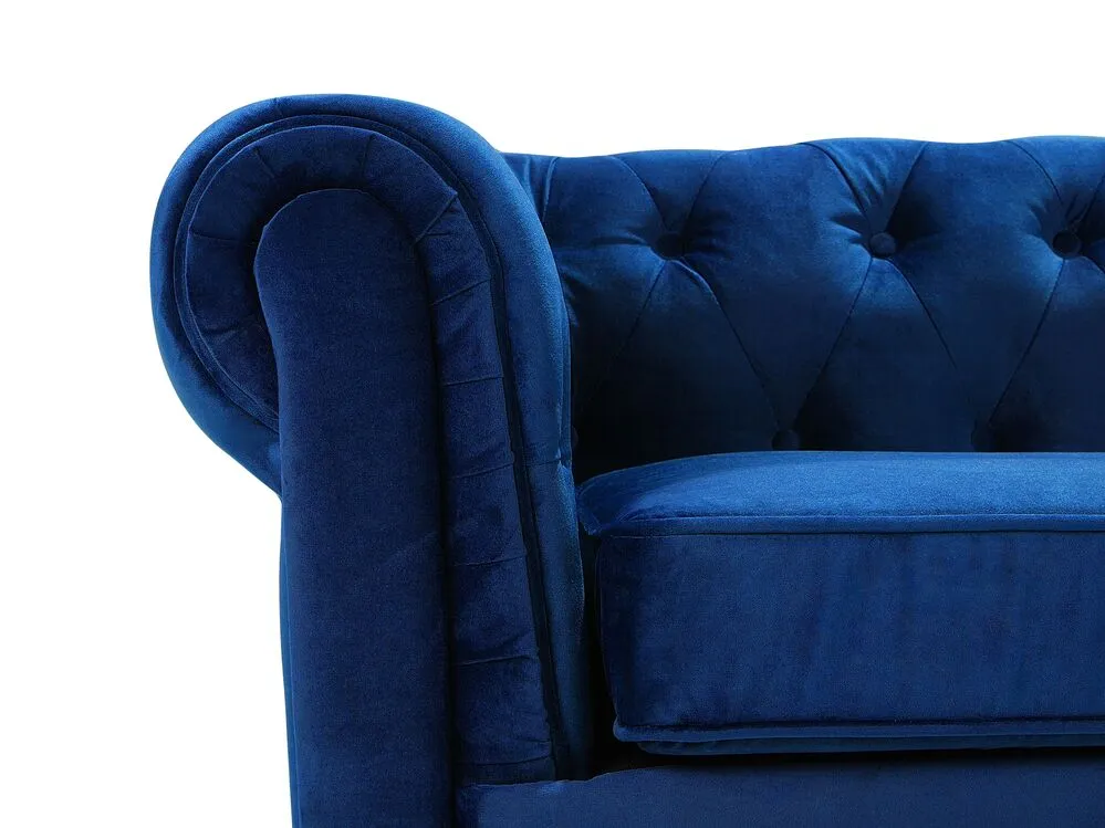 Set divani in tessuto di velluto blu cobalto 4 posti CHESTERFIELD