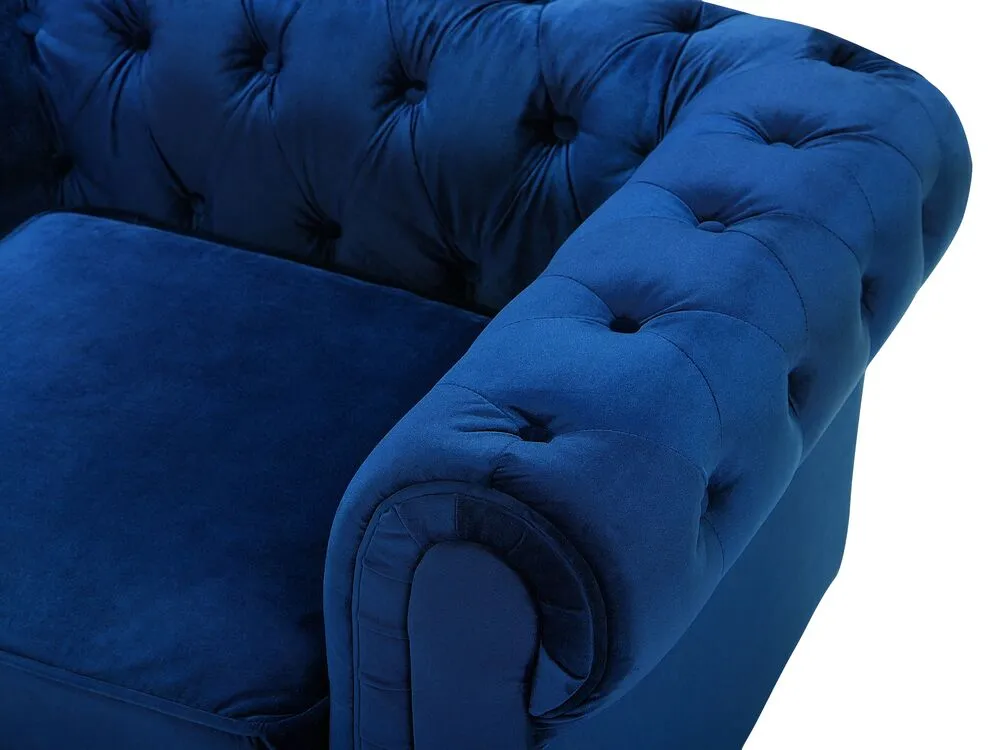Set divani in tessuto di velluto blu cobalto 4 posti CHESTERFIELD
