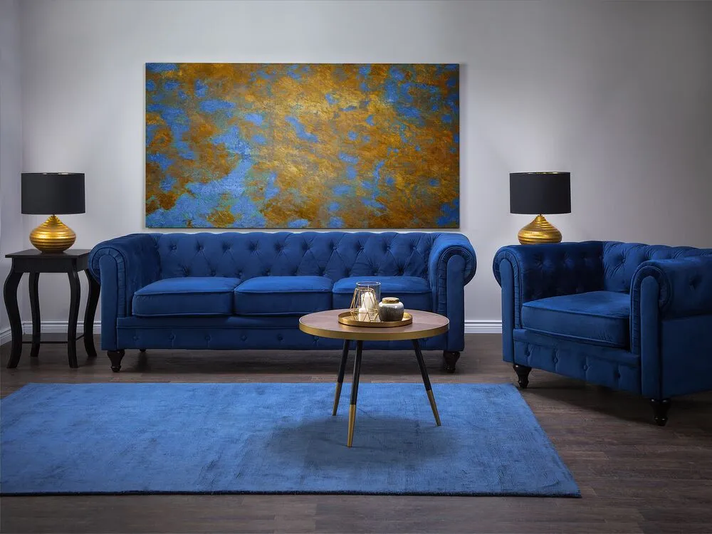 Set divani in tessuto di velluto blu cobalto 4 posti CHESTERFIELD