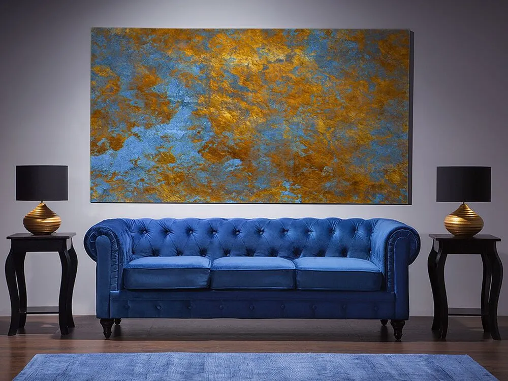 Set divani in tessuto di velluto blu cobalto 4 posti CHESTERFIELD