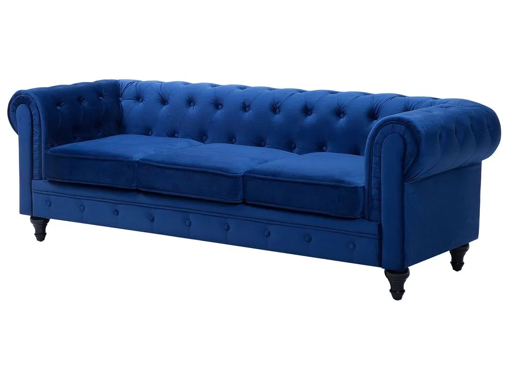 Set divani in tessuto di velluto blu cobalto 4 posti CHESTERFIELD