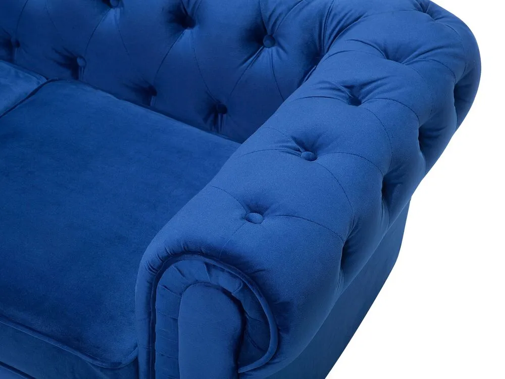 Set divani in tessuto di velluto blu cobalto 4 posti CHESTERFIELD