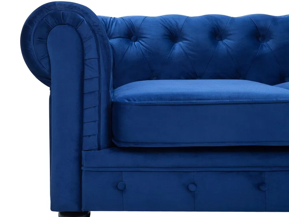 Set divani in tessuto di velluto blu cobalto 4 posti CHESTERFIELD