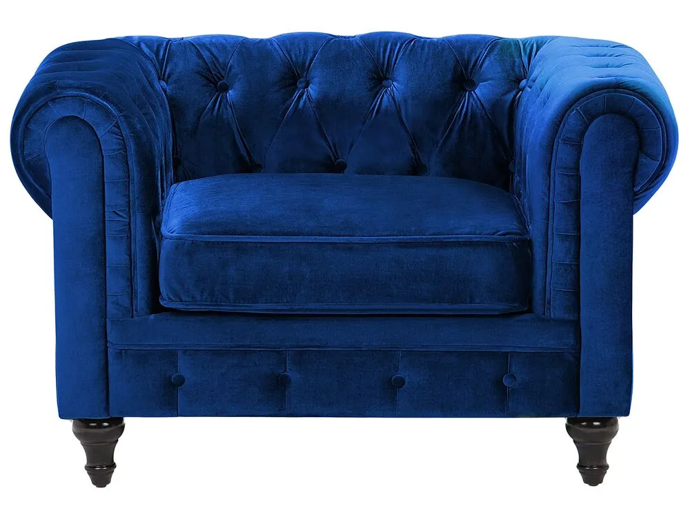 Set divani in tessuto di velluto blu cobalto 4 posti CHESTERFIELD