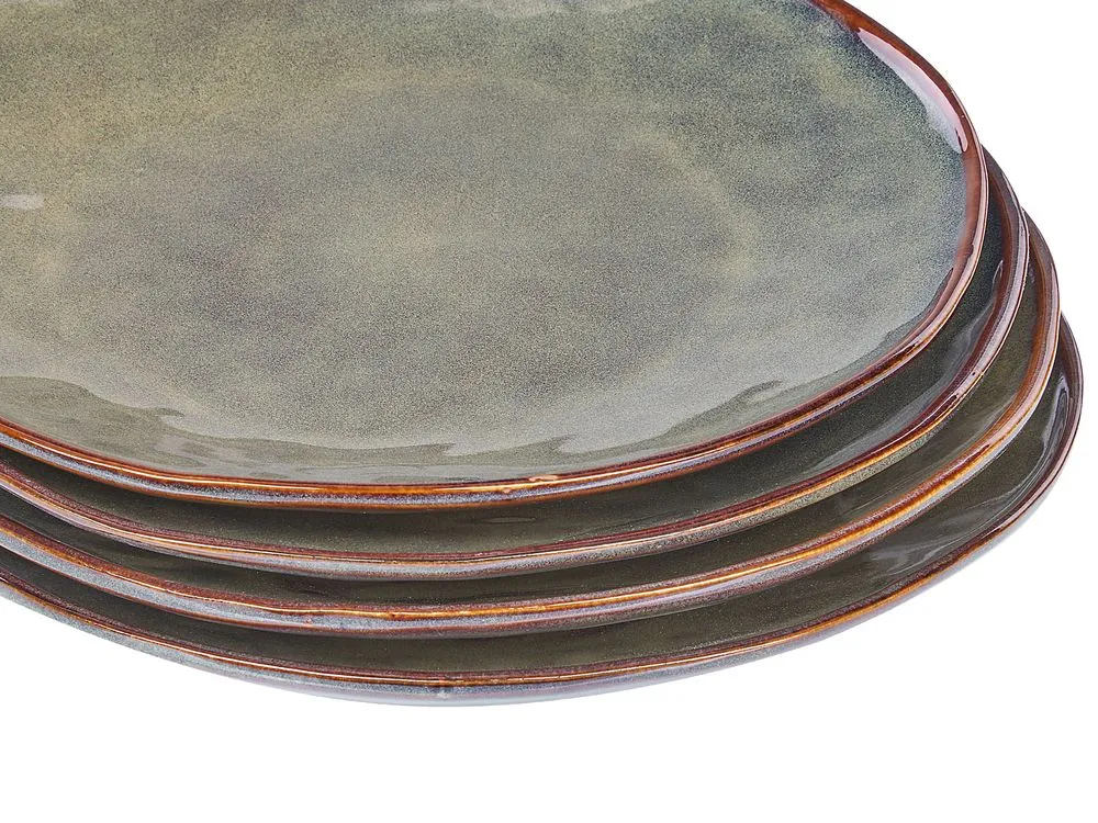 Set of 16 Dinnerware THYME Stoneware Dark Green