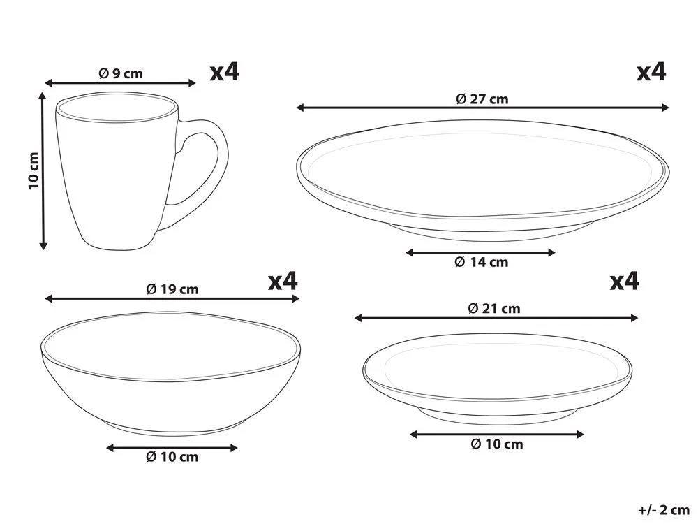 Set of 16 Dinnerware THYME Stoneware Dark Green