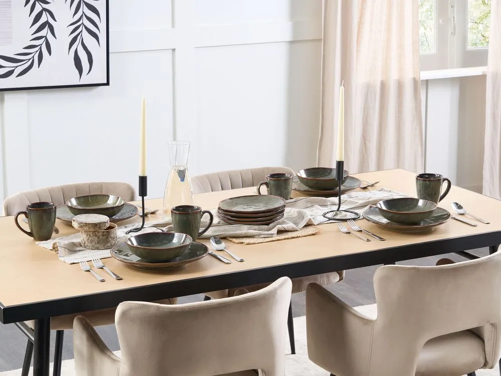 Set of 16 Dinnerware THYME Stoneware Dark Green