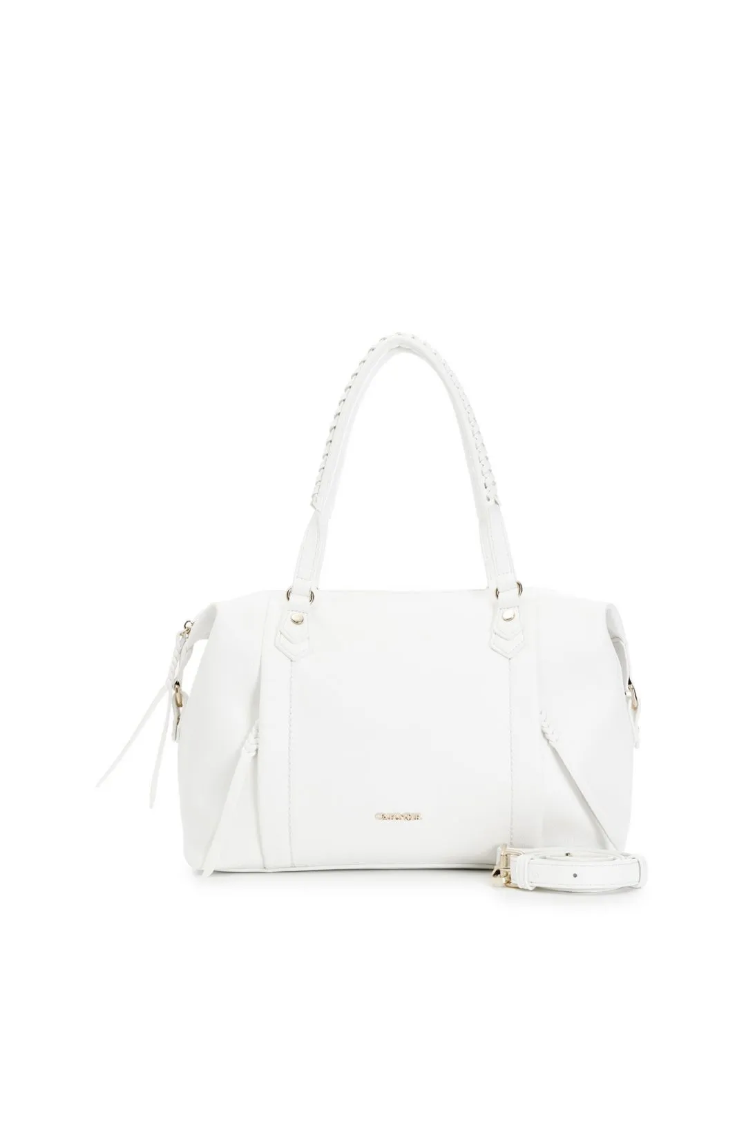 shopping con tasche e zip, manici con infilatura bianco