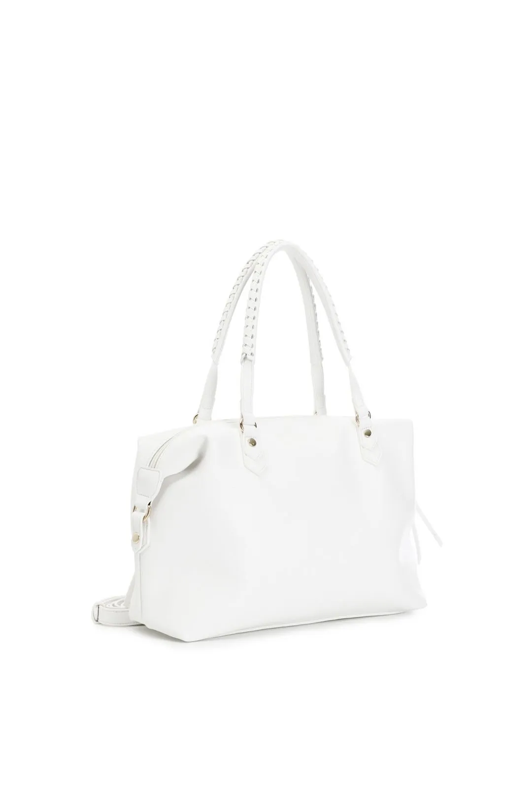 shopping con tasche e zip, manici con infilatura bianco