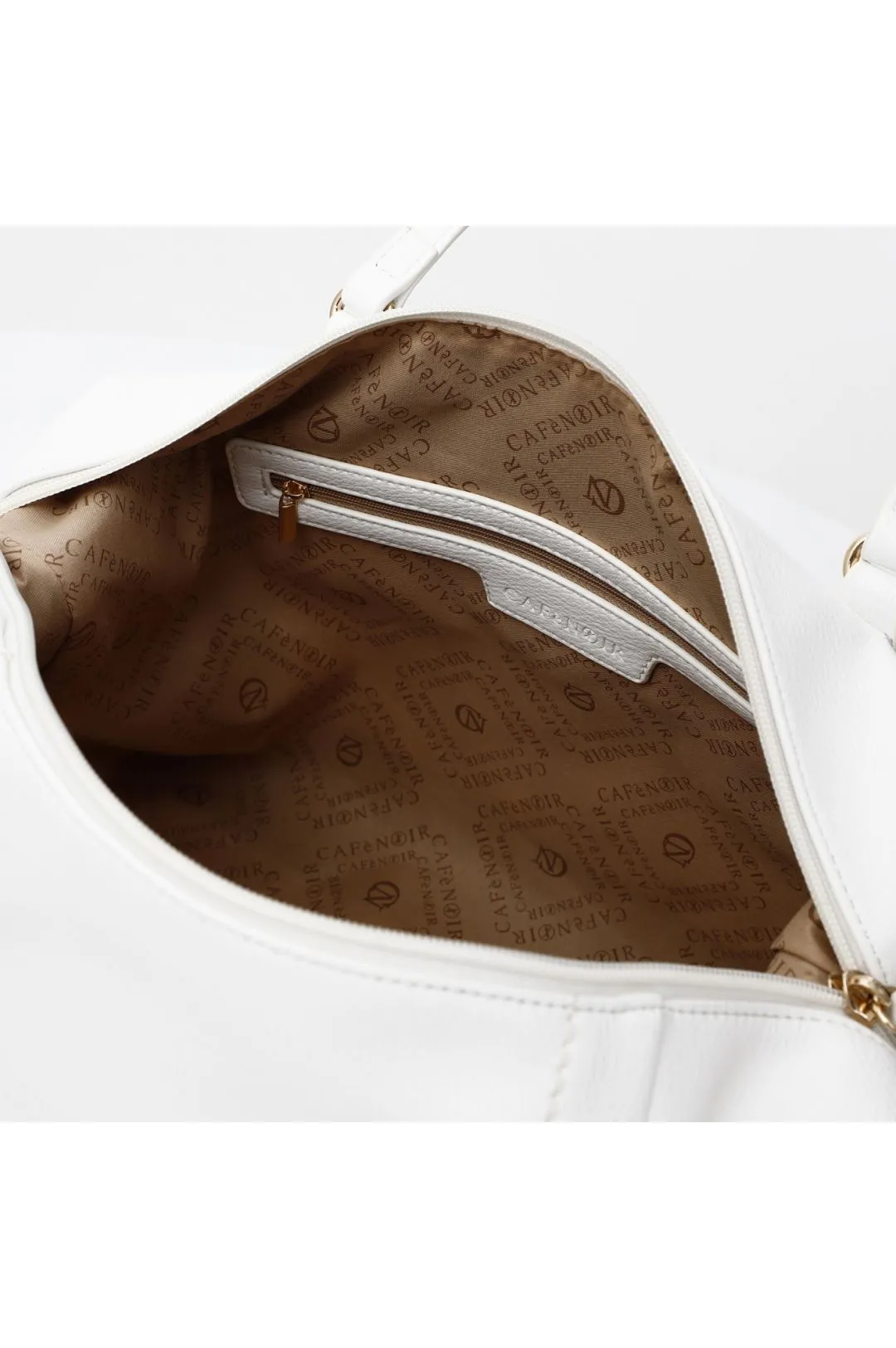 shopping con tasche e zip, manici con infilatura bianco