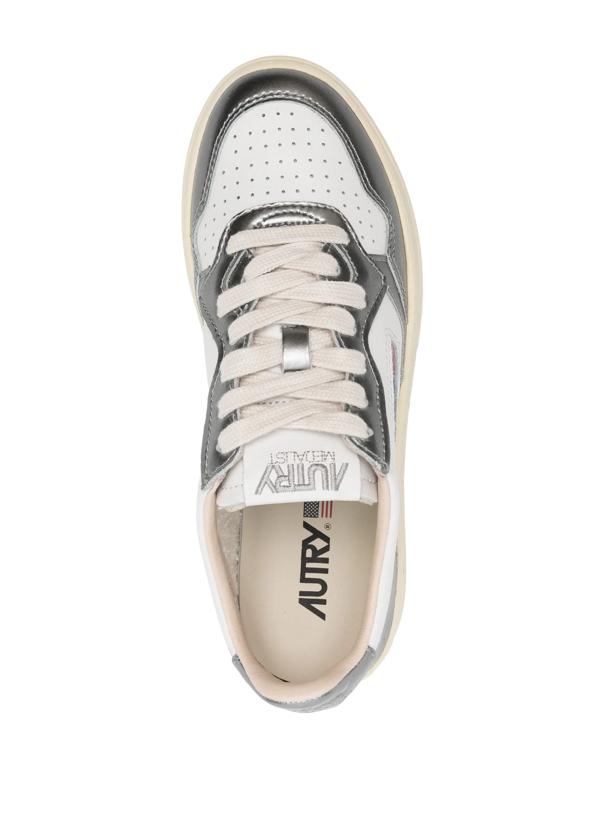 Sneakers medalist low in pelle bianca e metallizzata