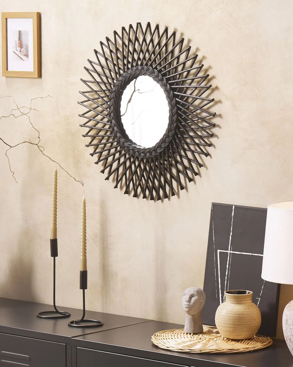 Specchio TAGOLU 60 cm 60 cm Rattan Nero