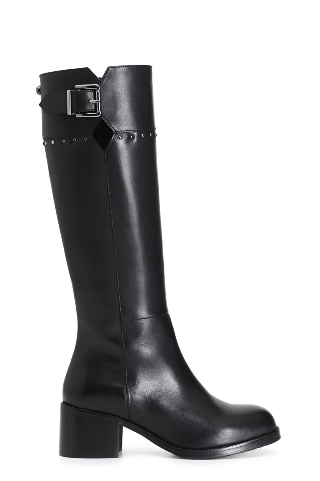 stivale in pelle con fibbia e borchie nero
