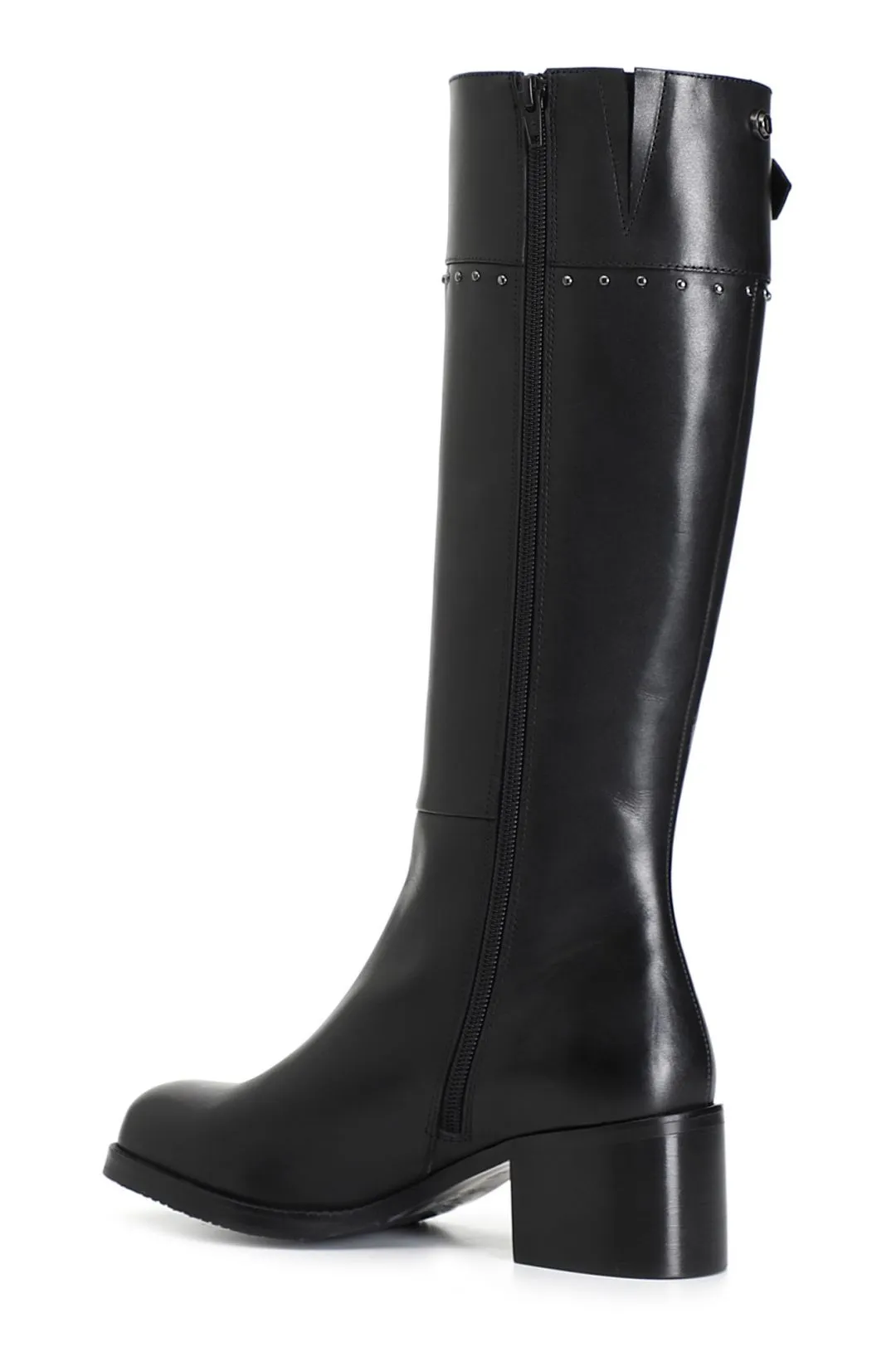 stivale in pelle con fibbia e borchie nero