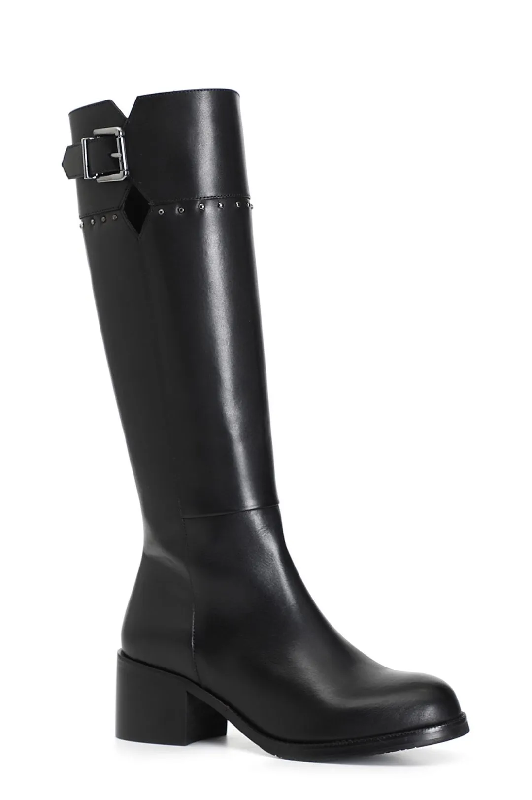 stivale in pelle con fibbia e borchie nero