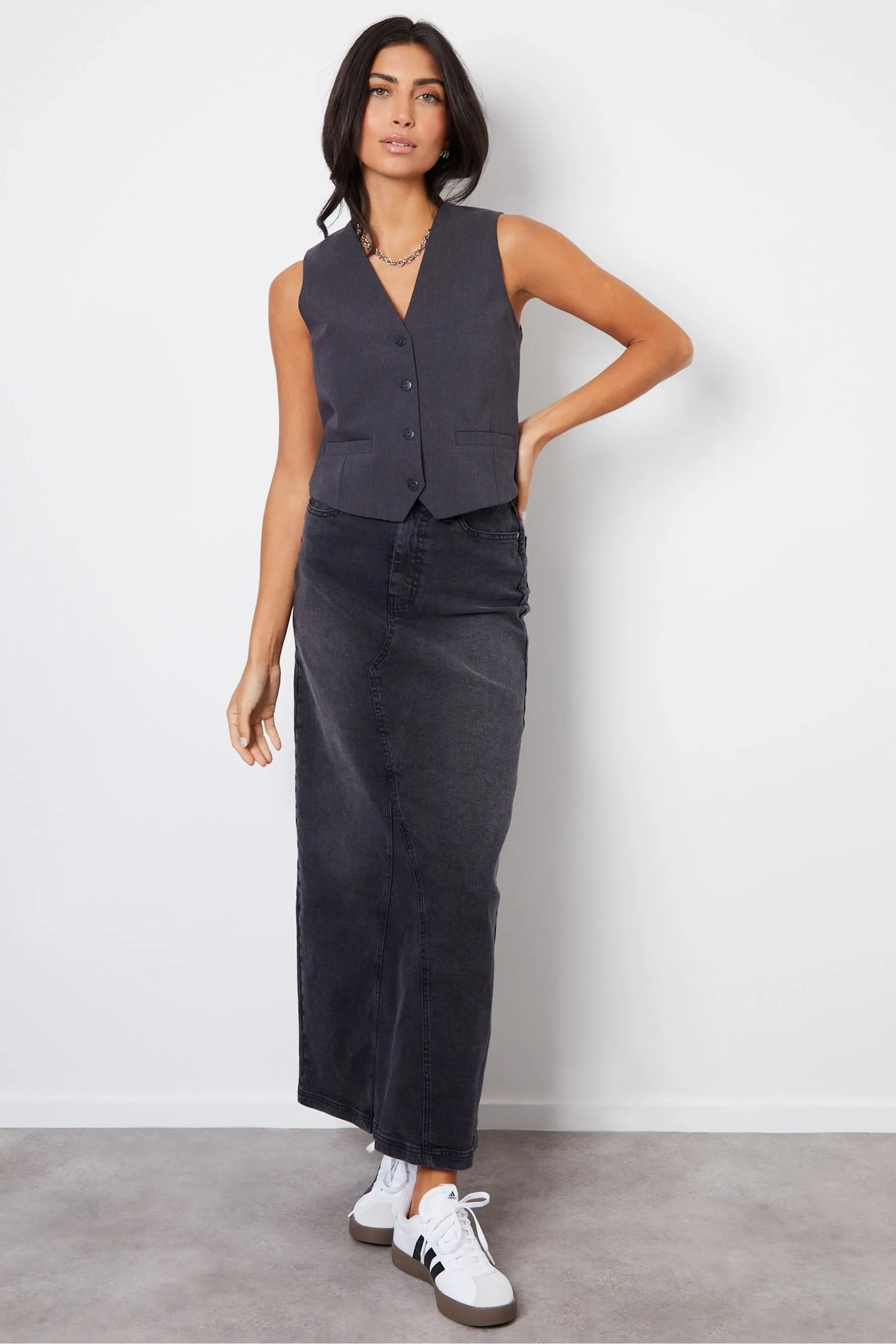 Threadbare - Gonna maxi con Denim e spacco sul retro
