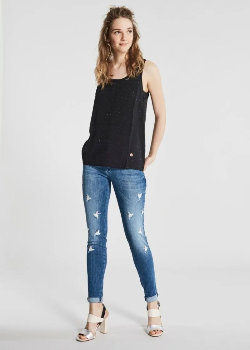 Top in georgette con borchie