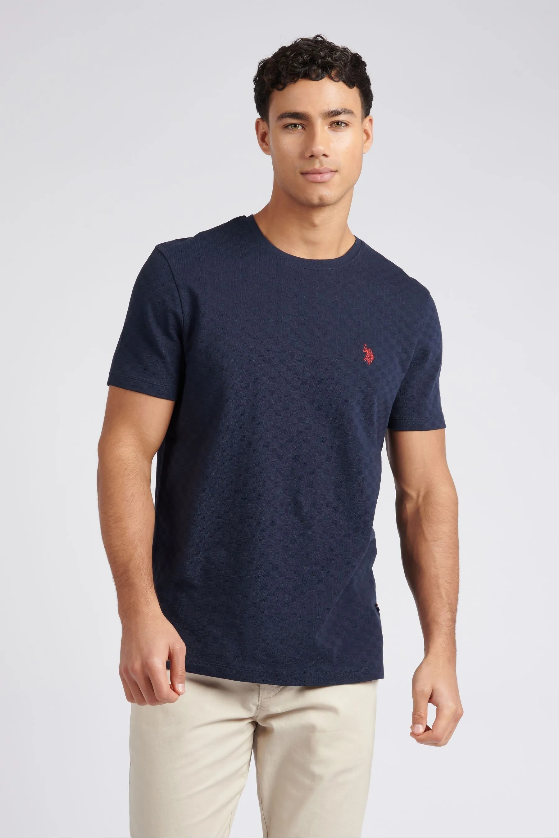 U.S. Polo Assn. Uomo Blu - T-shirt classica A quadri testurizzata