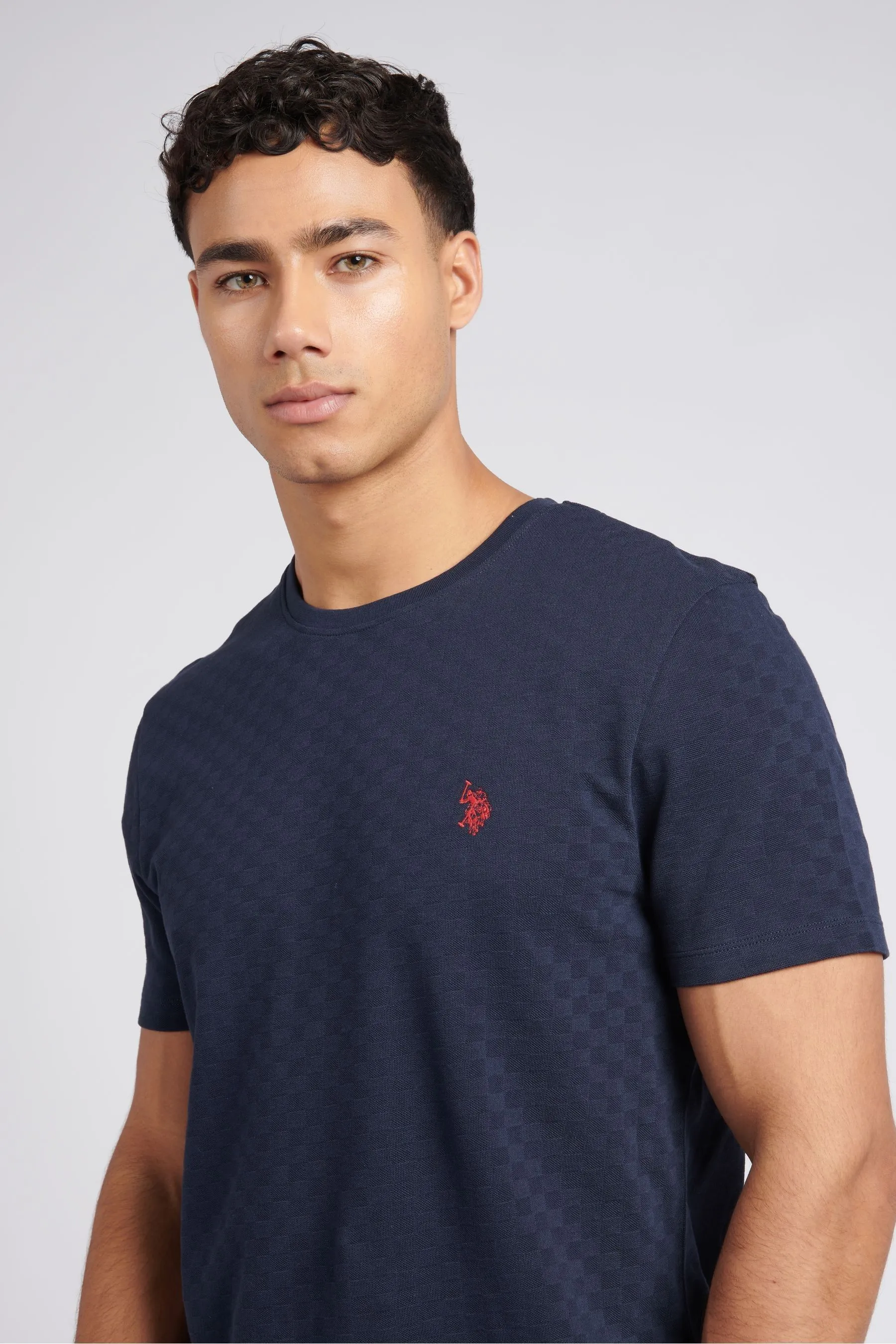 U.S. Polo Assn. Uomo Blu - T-shirt classica A quadri testurizzata