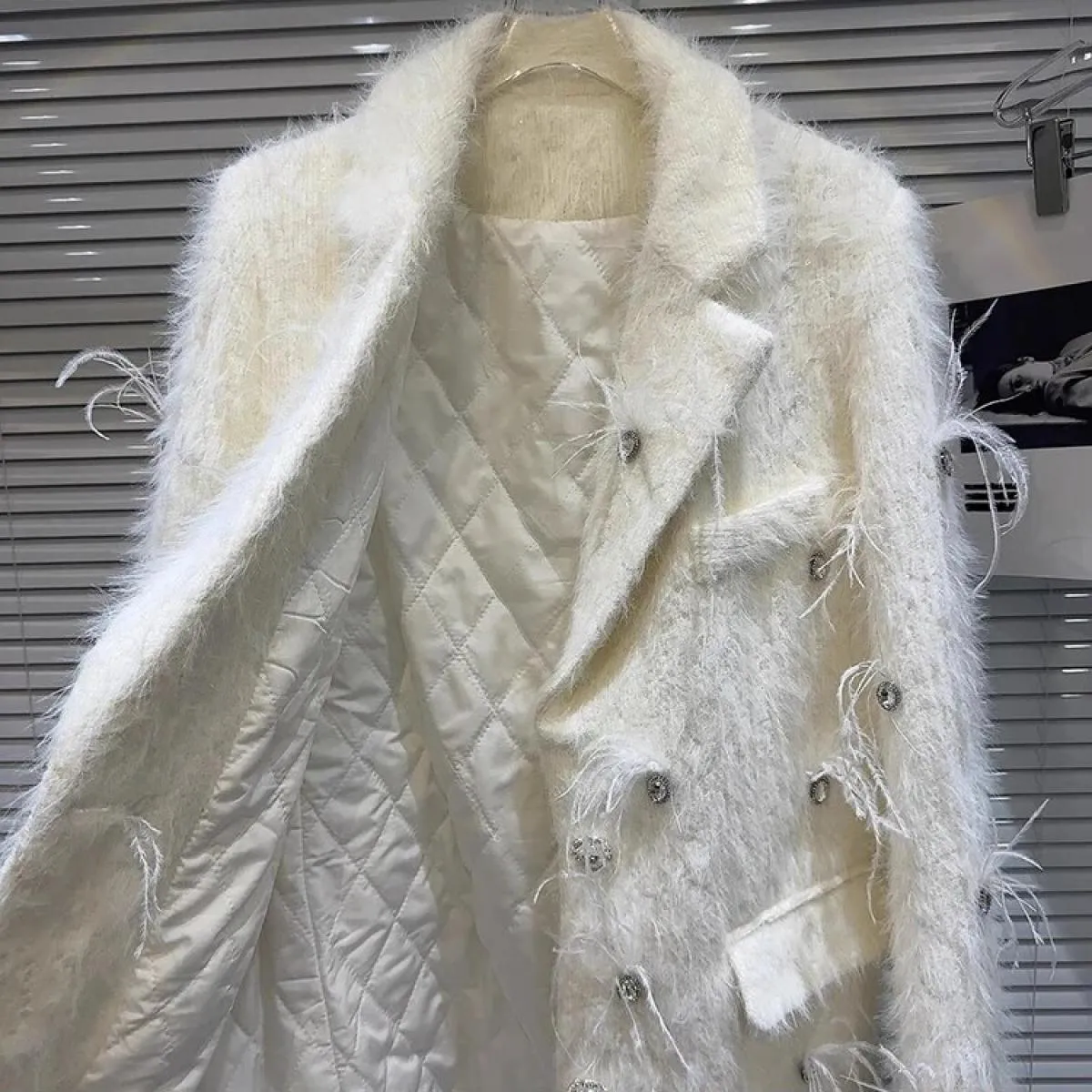 Velluto di visone con perline di strass da donna della giacca firmata più recente del 2023 di alta qualità con giacca lunga in c