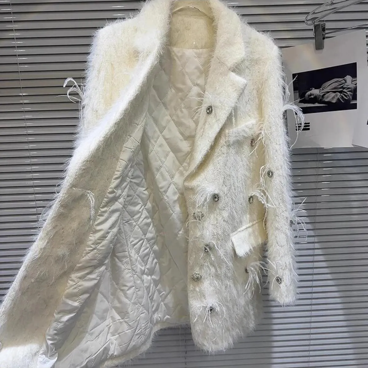 Velluto di visone con perline di strass da donna della giacca firmata più recente del 2023 di alta qualità con giacca lunga in c