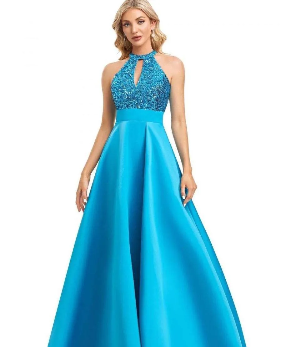 Vestito elegante - Corpetto in paillettes - Turchese