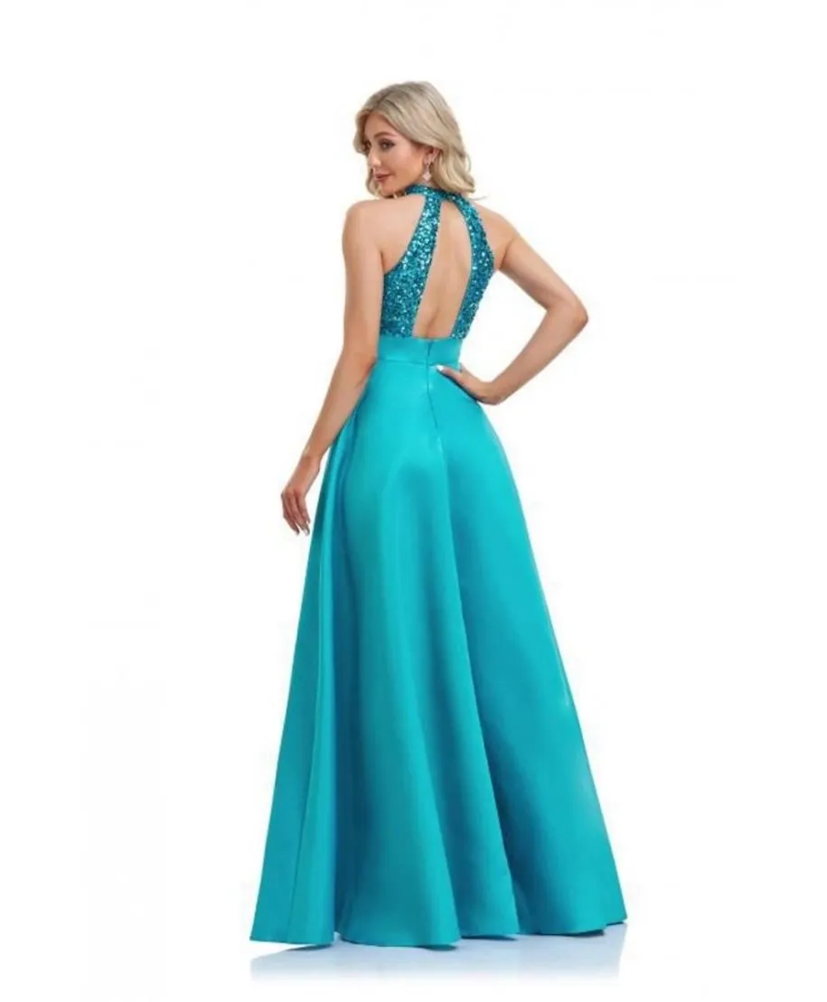 Vestito elegante - Corpetto in paillettes - Turchese