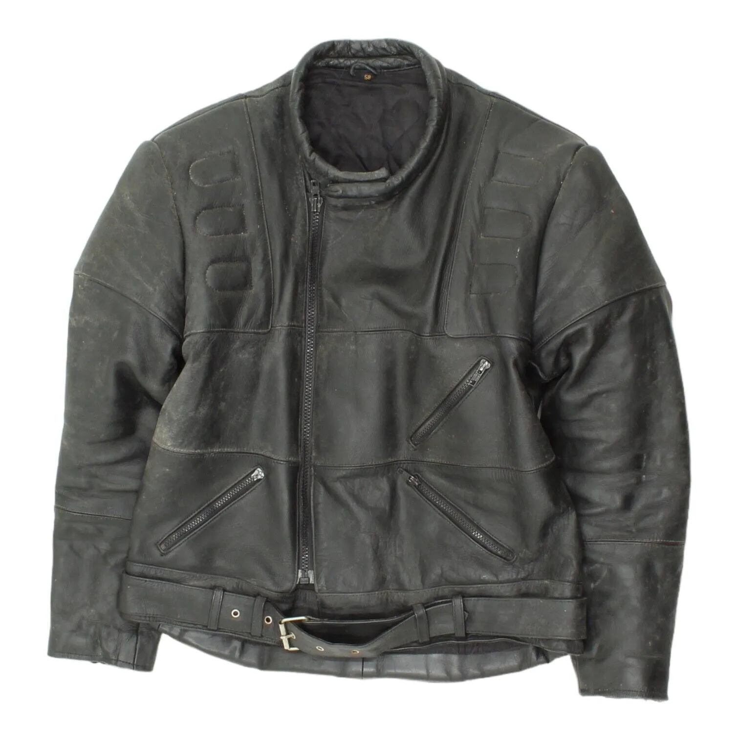 Vintage Mens Black Heavyweight Leather Motorcycle Jacket | Padded Biker Gear VTG
