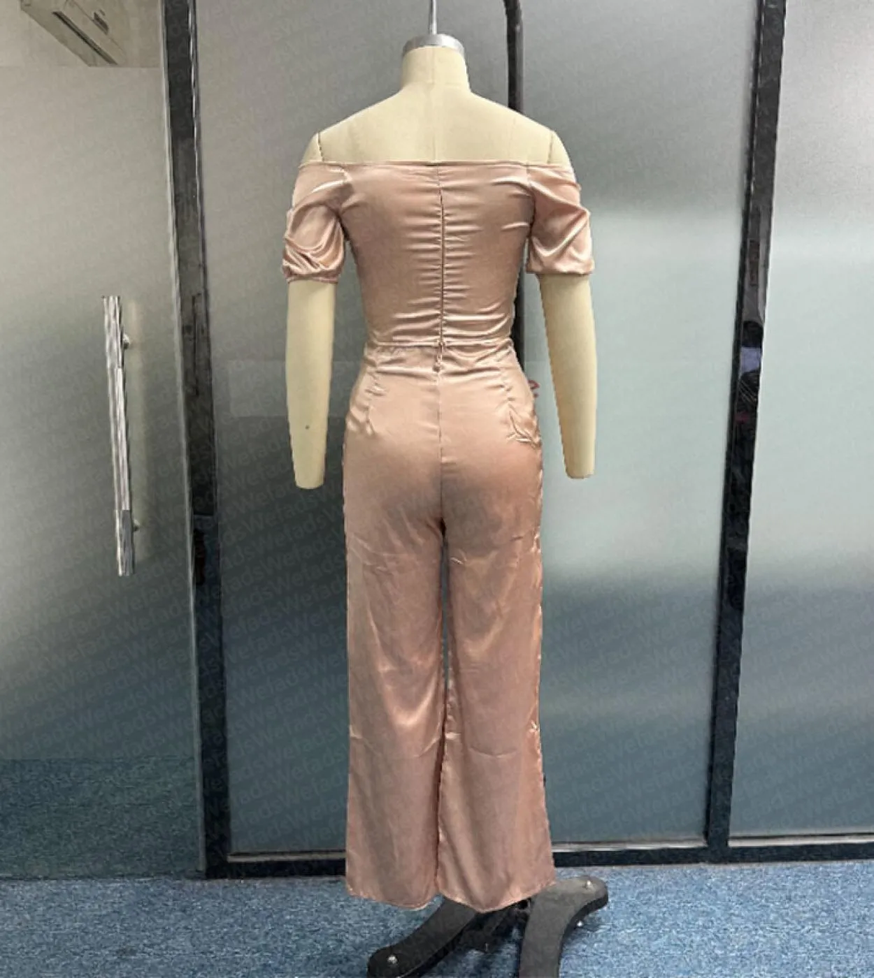 Wefads Set da due pezzi da donna Estate Casual Solid Scava fuori senza spalline Manica a sbuffo Pantaloni corti larghi dritti Se