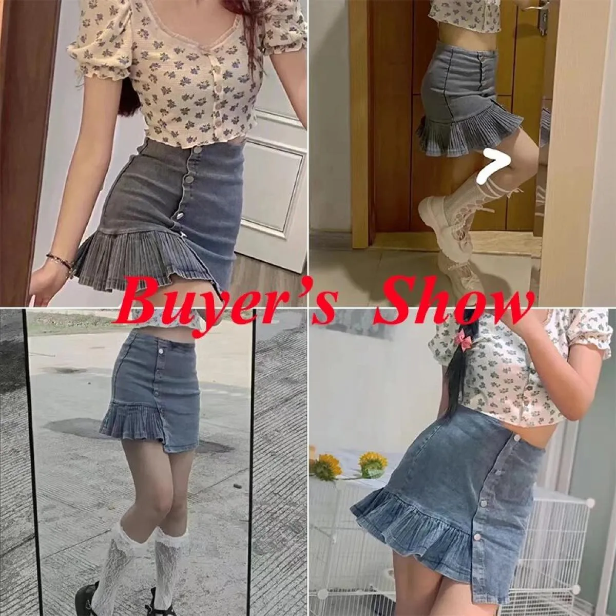 Xpqbb Gonne a pieghe in denim blu estivo da donna 2022 Mini gonna a vita alta Donna High Street Decorazione con bottoni Jeans da