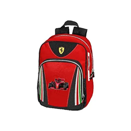 ZAINO ASILO FERRARI KIDS 1 ZIP + TASCA CON ZIP STAMPA FORMULA UNO N°16 A RILIEVO PRODOTTO UFFICIALE PANINI SCUOLA ITALY