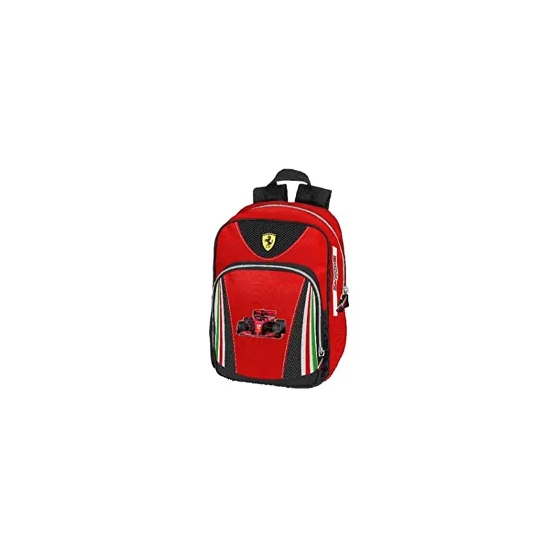 ZAINO ASILO FERRARI KIDS 1 ZIP + TASCA CON ZIP STAMPA FORMULA UNO N°16 A RILIEVO PRODOTTO UFFICIALE PANINI SCUOLA ITALY