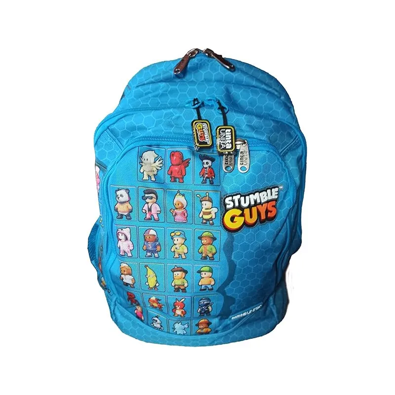 ZAINO DREAM ALL BLACK ORGANIZZATO SCUOLA STUMBLE GUYS 39X23X44CM 3 ZIP AZZURRO C/STAMPA PERSONAGGI POOL OVER TINTA UNITA